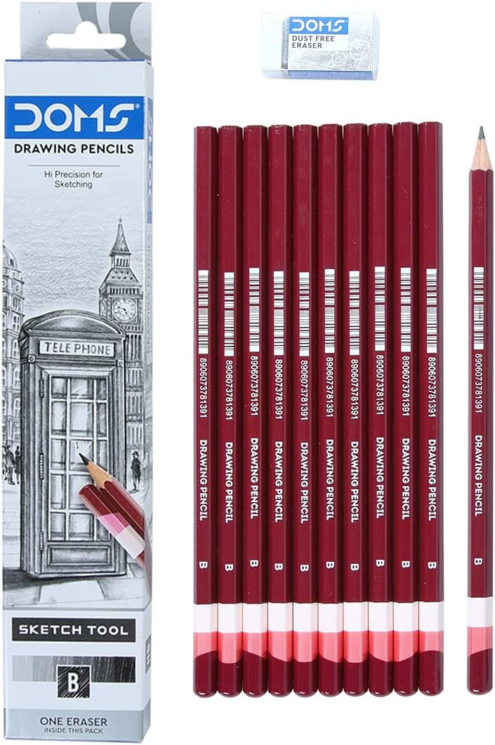DOMS DRAWING & SKETCH PENCIL SET - HB 2B 4B 6B 8B 10B & ERASER