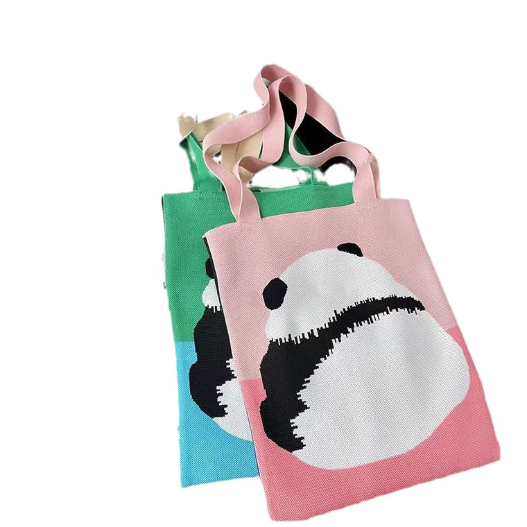 2023 back panda new product large and versatile student large-capacity quartle bag shoulder bag knitted bag hand bag. 