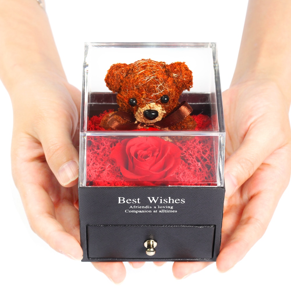 Home Decor Teddy Rose Bear Jewelry Box For Women Wedding Party Valentines Day Birthday Christmas Gift Eternal Rose Dorpshipping. 