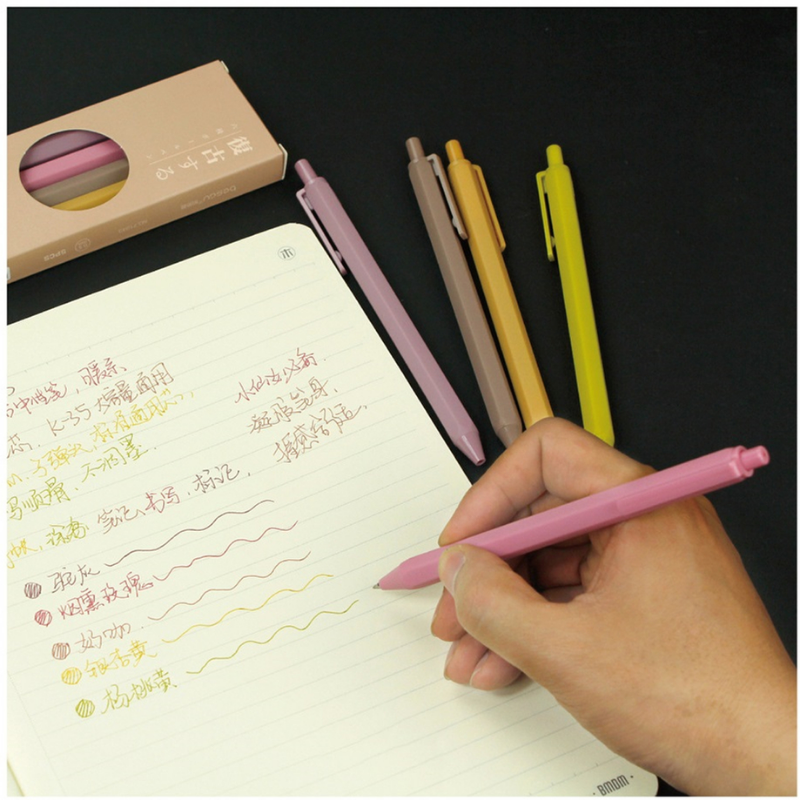 5pcs/box Click Type Hexagonal Ballpoint Pen Retro Color Ink Retractable Gel Pens for Writing Journal Marker Office School Shapewear. 