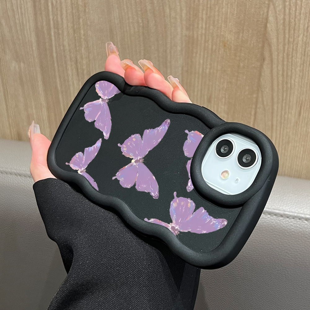 TA for Infinix Hot 40 Pro Tecno Spark 20 Pro Back Cover Macaron Wave Soft Silicone Mobile Phone Cover Purple Butterfly Pattern Case. 