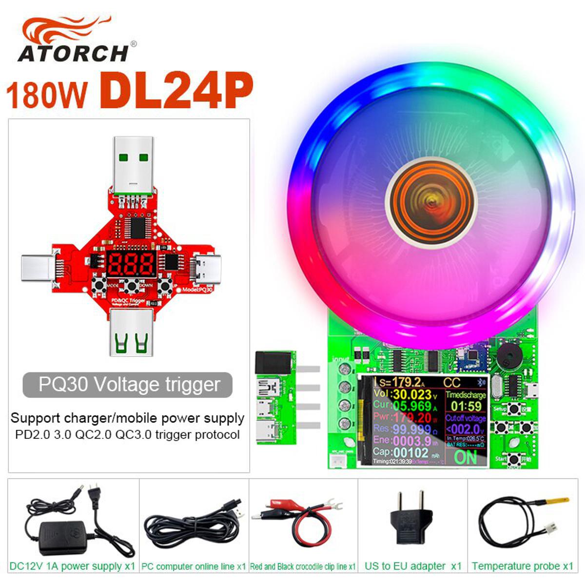 180W DC tester APP electronic load lithium battery capacity monitor discharge charge power meter supply checker + PD/QC Trigger