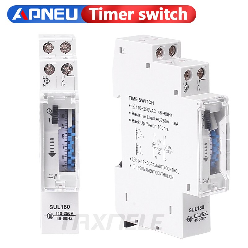 DIN Rail SUL180 Time Switch Mechanical Timer Switch 24 Hours Programmable Timer 16A Time Switch. 