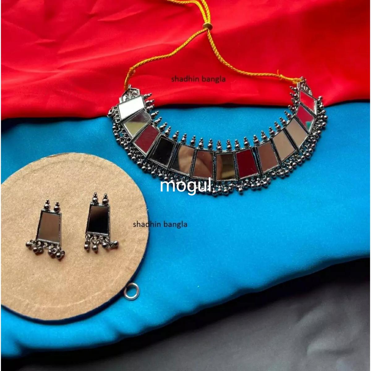 Exclusive indian mirror choker set mirror earring set  /bridal jewellery set bridal earring set  for women/girls