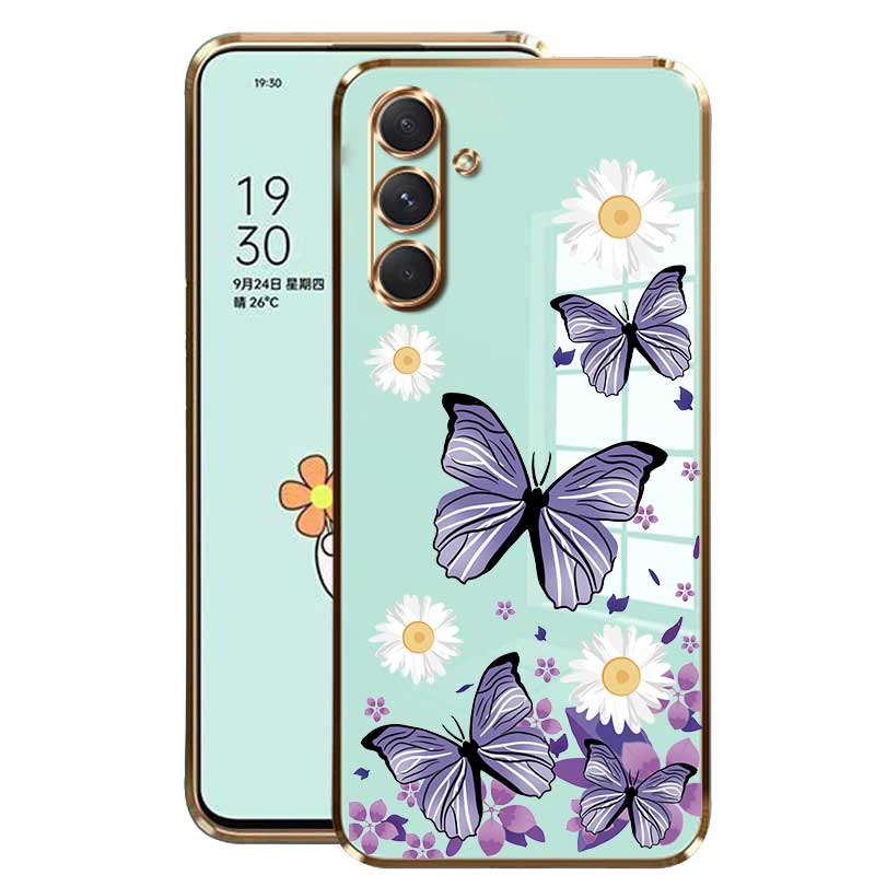 Samsung Galaxy M54 M14 5G M52 M23 M53 M33 5G M13 M31 Little Daisy Luxury Butterfly Flower Casing Square Edges Plating Back TPU Soft Case with Lanyard Cover. 