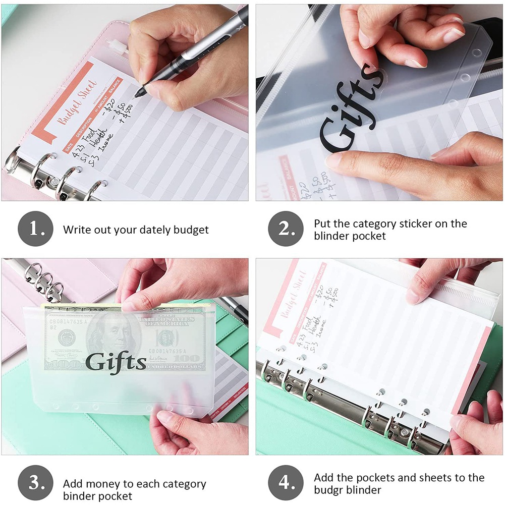Budget Binder, A6 PU Notebook Planning Notepad, Replaceable 6 Ring Binder Coverfor Personal Planning of Budget Saving B. 