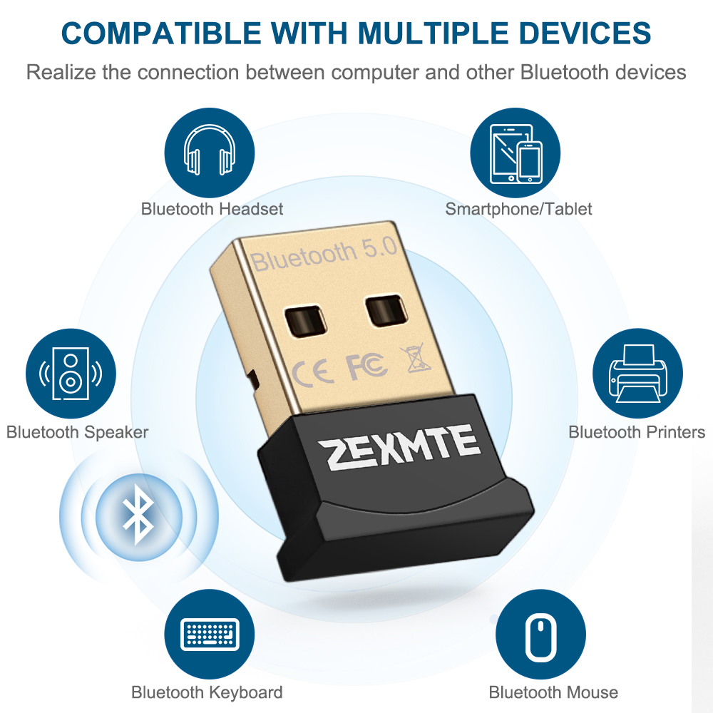 Zexmte USB Bluetooth Adapter Dongle Bluetooth 5.0 Adaptador for PC Laptop Wireless Mouse Keyboard Audio Receiver Transmitters. 