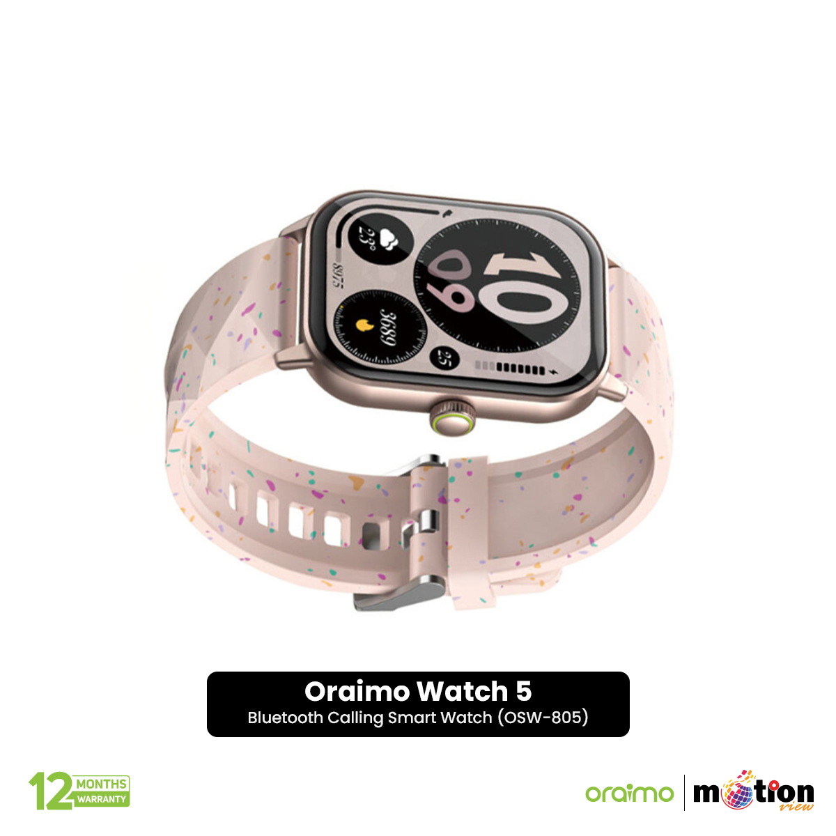 Oraimo Watch 5 2.01" HD Panda Glass 1ATM With Bluetooth Calling Smart Watch (OSW-805). 