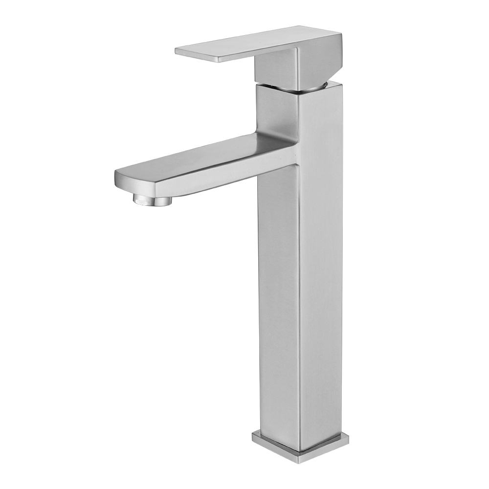 Chrome Plated Brass Tall Body Square Design Single Handle Basin Faucet Mixer. 
