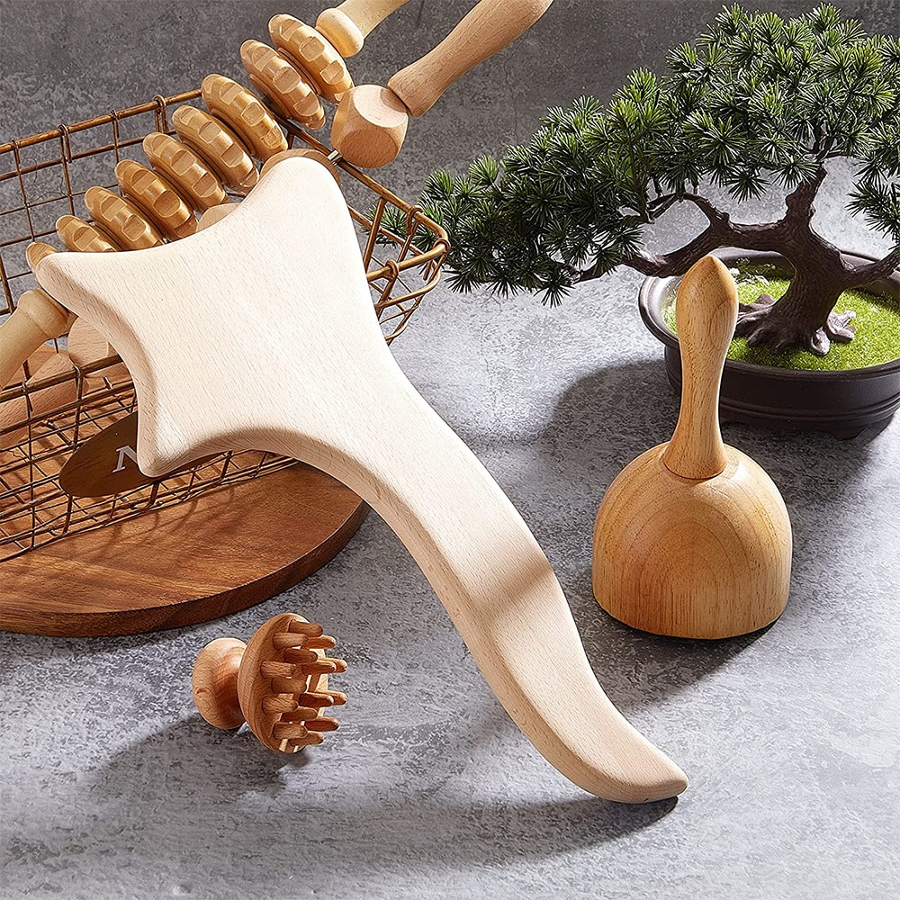 Tcare 1 Set Wooden Body Massage Tool Reflexology Acupuncture Thai Massage Rollers Therapy Meridians Scrap Lymphatic Health Care. 