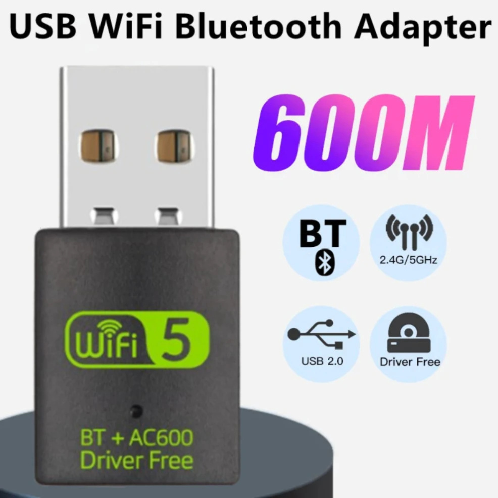 2 in 1 USB WiFi Bluetooth Adapter 600Mbps Dual Band 2.4G 5GHz USB Wi-Fi 5 Network Wireless Wlan Receiver Dongle DRIVER FREE. 