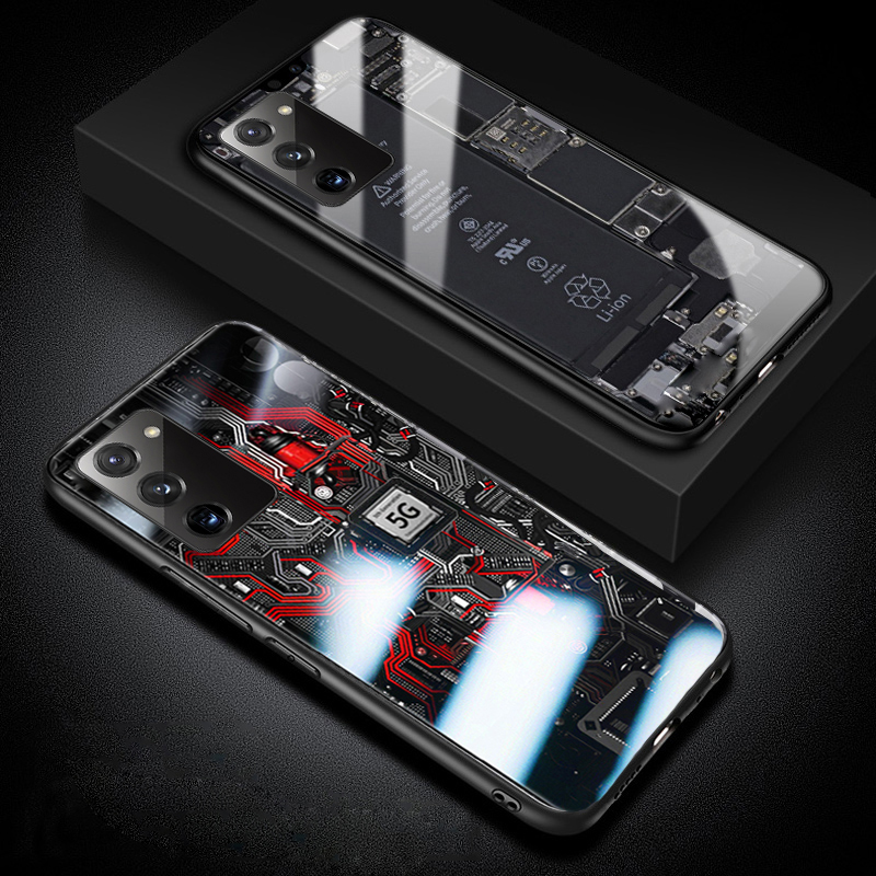 For Samsung Galaxy S20 Case Explorer Version Theme Back Cover Tempered Glass Protector Back Cover for Samsung S20 Back Cover Clear Circuit Board Design Full Coverage For s. 