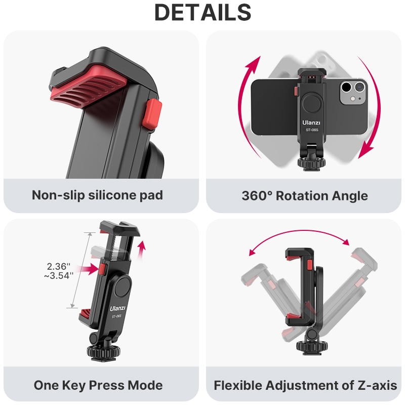 Ulanzi ST-06S Vertical Phone Mount Holder DSLR Camera Monitor Mount Tripod Mount Clamp for Smartphone Vlog. 