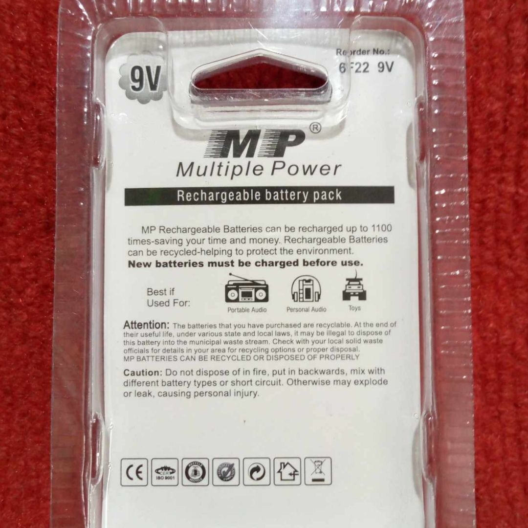 MP300mAh Battery NI-MH 9V Battery Rechargeable Battery 9V Rechargeable Battery 6F22 9V Battery Rechargeable 450mAh Rechargeable Battery For Multimeter Battery. 