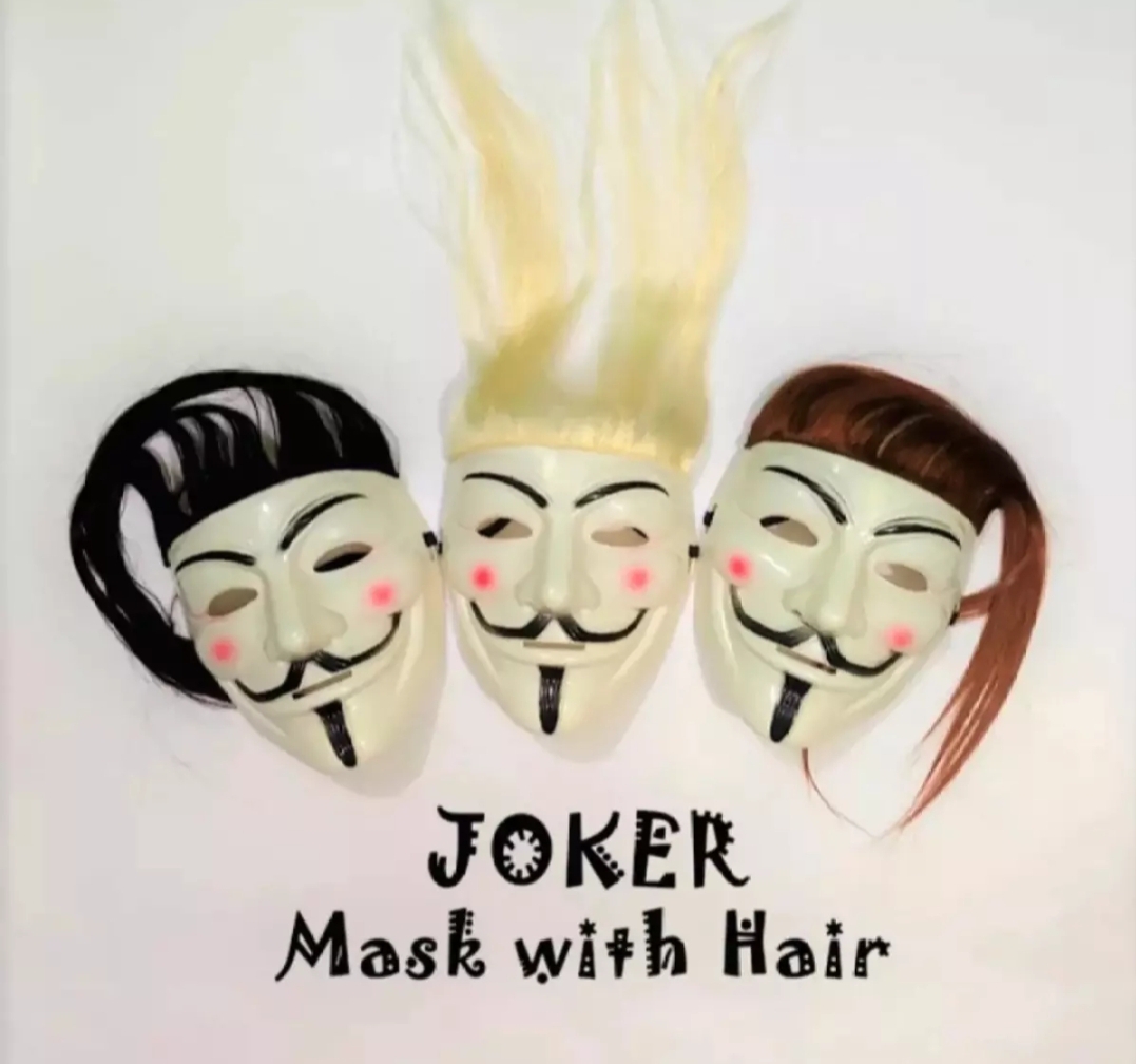 Joker Face with Long Hair for Party/Anonymous / Guy Fawkes Maks - White/joker mukhos-1pc. 