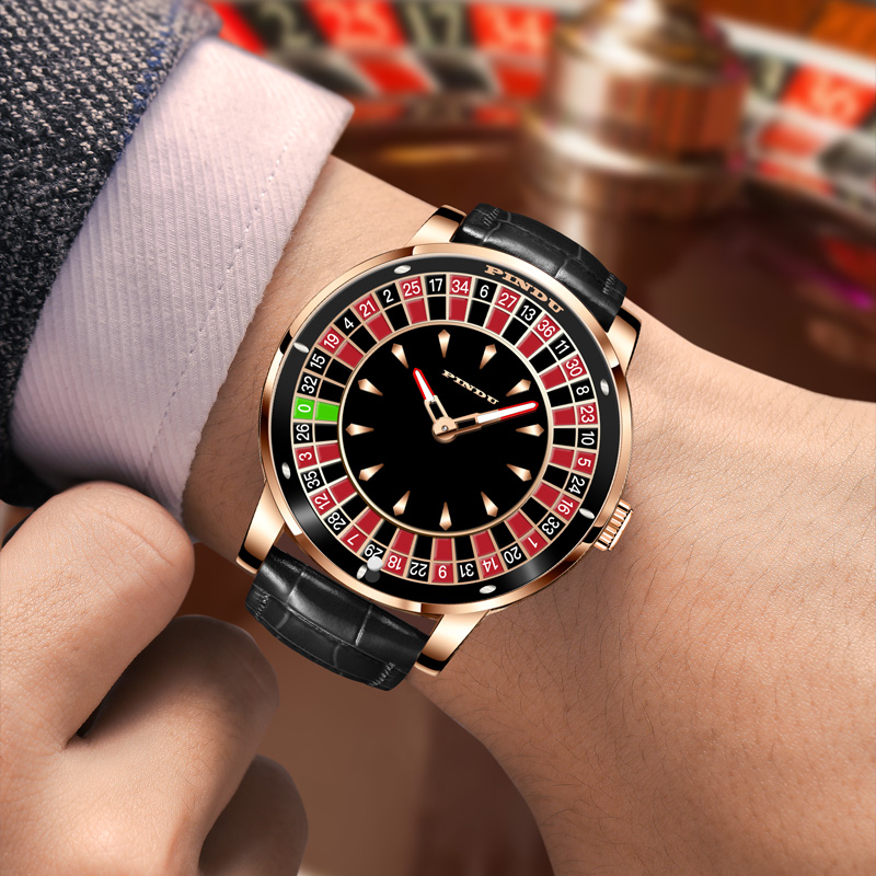 PINDU Design New Mechanical Watch NH35 Rotating Dial Las Vegas Roulette Desktop Theme Automatic Watch Men Diamond Luminous Hands. 