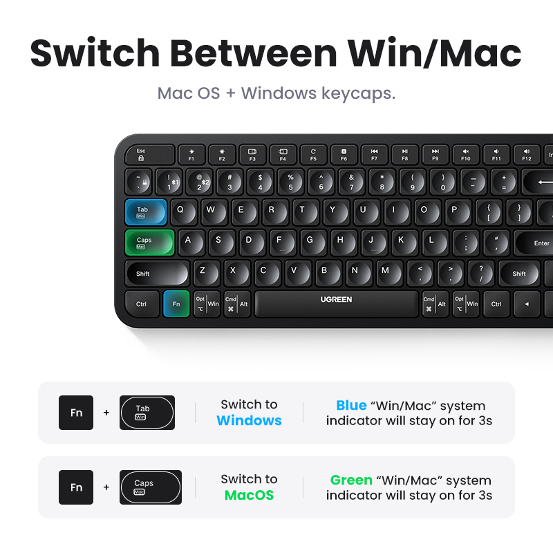 UGREEN Mice and Keyboard Wireless Bluetooth & 2.4GHz Keycaps for Laptop MacBook iPad PC Tablet Bluetooth Keyboard. 