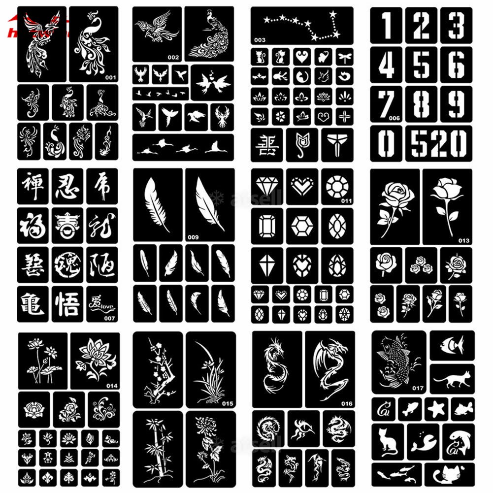 （NEW）40 Styles Hollow Henna Tattoo Stencil Template Hand Art Paste Drawing. 