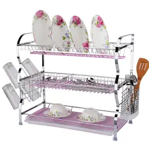 3 Layer Dish Drainer Rack Storage Organizer Plate Stand Rack