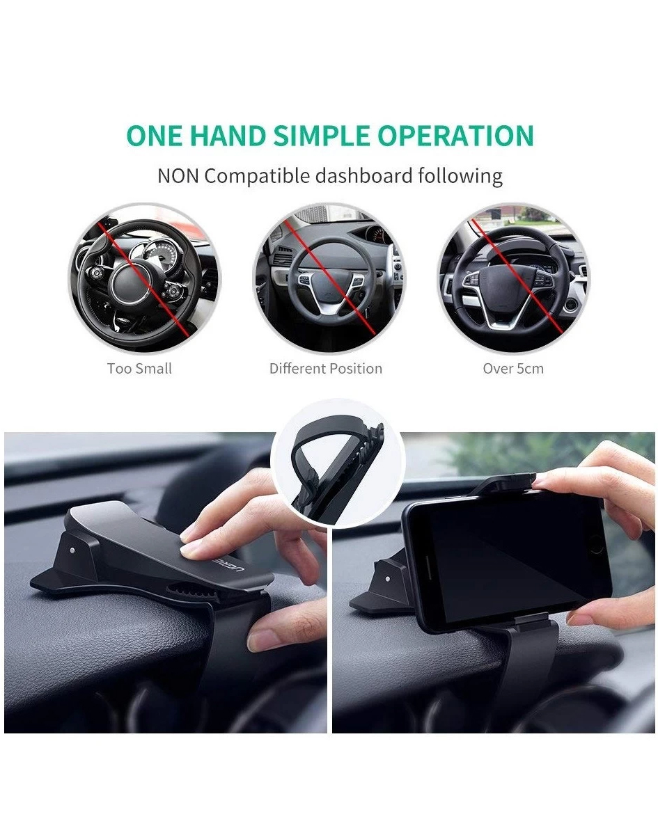 UGREEN LP136 (40998) Dashboard Snap Clip Phone Holder - Suitable for Dashboard Edge - Suitable for 4-6.5 inch mobile phone - Non-slip silicone - High-temperature resistance. 