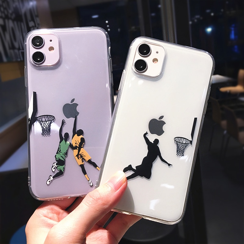 Funny Cartoon Basketball Slam Dunk Clear Phone Case For iPhone 14 Pro Max 13 12 11 XS X XR 7 8 Plus Boy Transparent Soft Cover. 