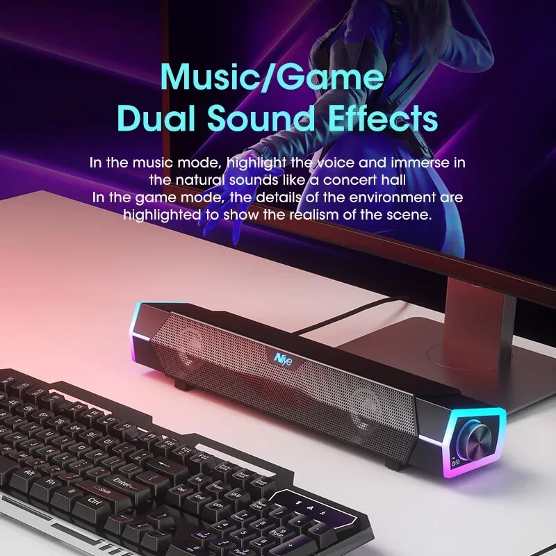 4D Stereo Sound Bar PC Speaker Surround Soundbar Bluetooth Wireless Wired Computer Speakers RGB Subwoofer for Laptop Theater TV. 