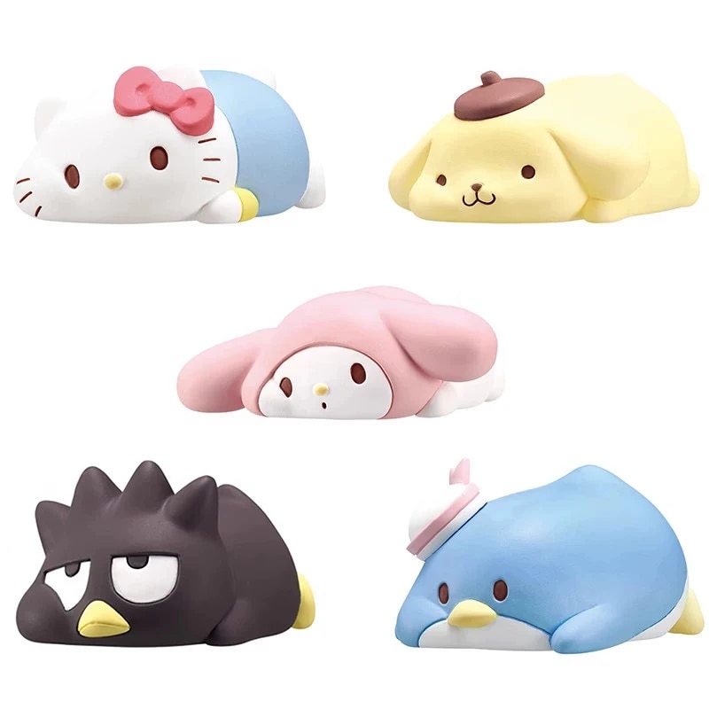 My Melody Figures Sanrio Hello Kitty Lie Down Action Figure Tuxedosam Pom Pom Purin Kawaii Mini Gifts Model Xmas Toy for Kids KEEMEEUYZO