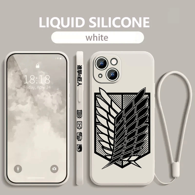 【Healer DingD】Anime Attack on Titan logo Apple iPhone Phone Case For 14 13 12 11 Pro Max Plus XS XR X 8 7 SE 2 3 Liquid Left Rope Cover. 