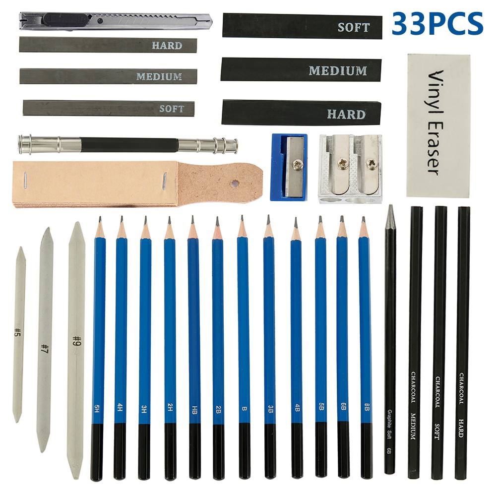 33Pcs Professional Drawing Sketching Pencil Set H&B Sketching Pencils Drawing and Sketch Kit Set Art Supplies. 