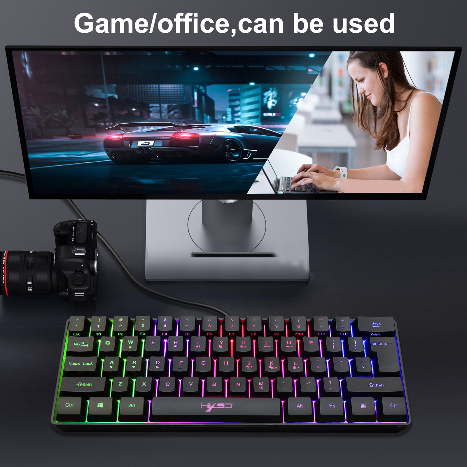 HXSJ V700 Wired Gaming Keyboard RGB Streamer Wired 61-key Gaming Keyboard for Game Office Black. 