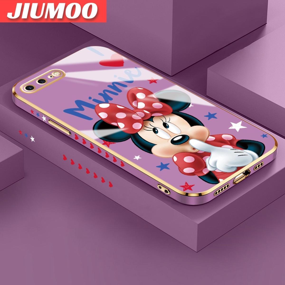 JIUMOO For IPhone 7 Plus 8 Plus Case Cartoon Cute Minnie Mouse Luxury Plating Side Phone Cases Pattern Silicone Casing Full Cover Camera Protection Shockproof Softcase