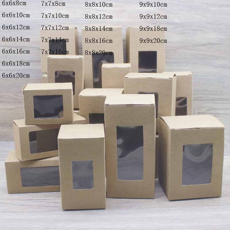 Wholesale 50pcs various retangular window box 6x6/7x7x/8X8/9x9xheight paperPackage box kraft white gifts candy jewelry display. 