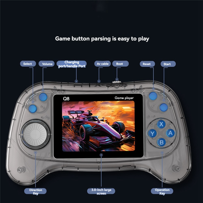 Q8 Handheld Game Console 3.0 Inch Screen 800-In-1 Classic Games 2 Player Support TV Connection for Kids Children C. 
