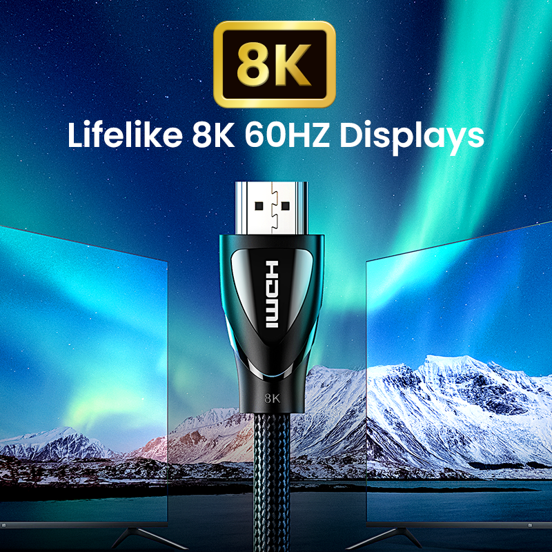 UGREEN 2 Pack 8K HDMI 2.1 Cable, 3.3FT 48Gbps High Speed Braided HDMI Cord 8K 60Hz 4K 120Hz eARC HDR HDCP 2.2 2.3 Compatible with PS5 PS4 Xbox UHD Roku TV Blu-ray Projector. 