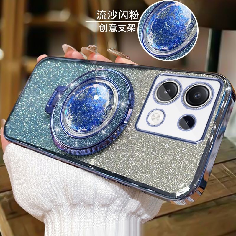For Xiaomi POCO X6 X6 Pro X5 X5 Pro X3 GT X3 X3 Pro case with Liquid Glitter Quicksand hourglass Stand Holder Luxury Shiny Gradient Plating Girls Slim Phone Case Clear Soft Silicone Protective Pouch Women