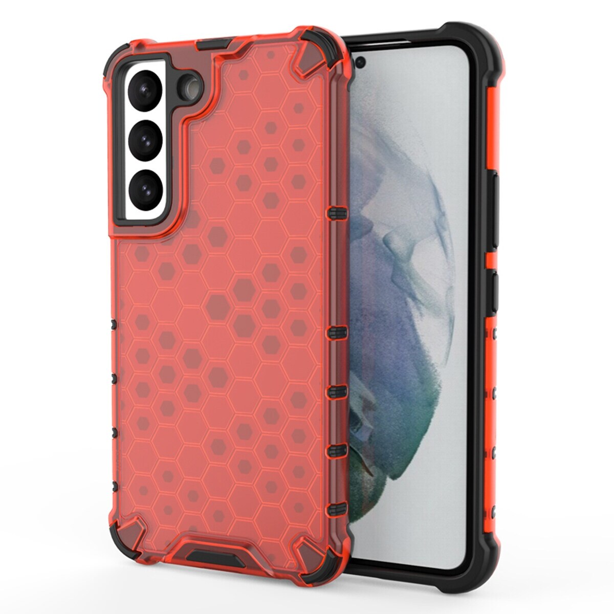 lthmy for Samsung Galaxy S22 5G Honey Comb Series Hybrid Translucent PC Slip-Resistant Shockproof TPU Bumper Case Cover