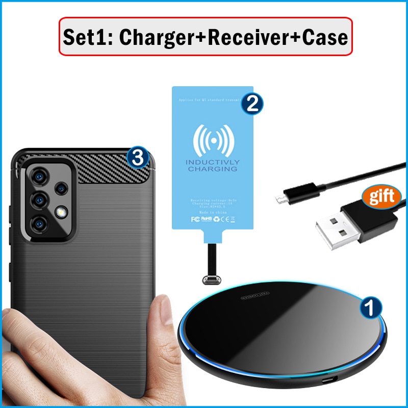 Qi Wireless Charger+Charging Receiver+Case for Samsung Galaxy A52s 5G A528 Phone Wireless Charging (Install USB Type-C Adapter). 