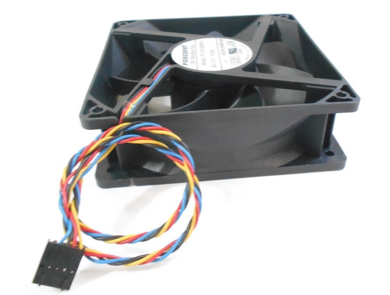 FOXCONN DC Brushless Fan PV123812DSPF 01 P/N NN495 120mm x 38mm, 0.90 A, 12 V, 150 CFM, 4 wire, 5-pin connector. 