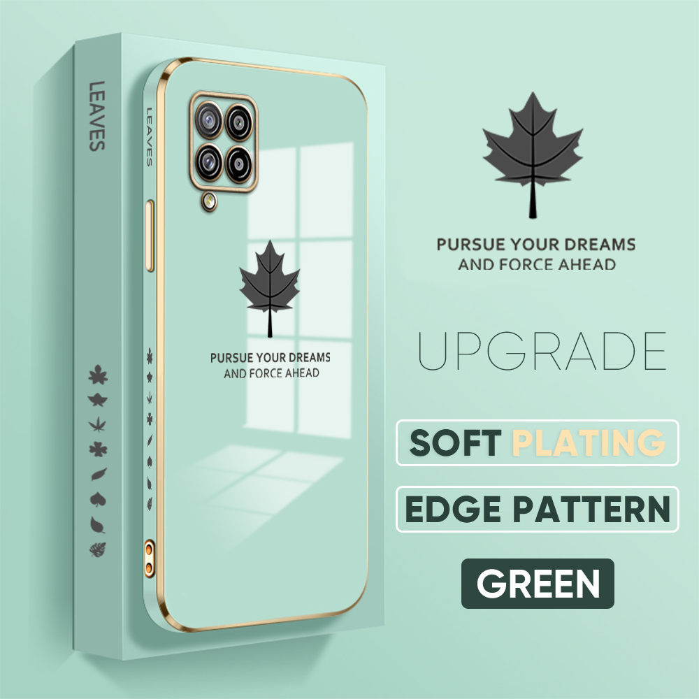 Jizetin (Free Lanyard) for Samsung A42 5G Cover Maple Leaf Luxury 6D Plating Soft Casing Silicone Square Frame Phone Case Shiny Bling Back Cover