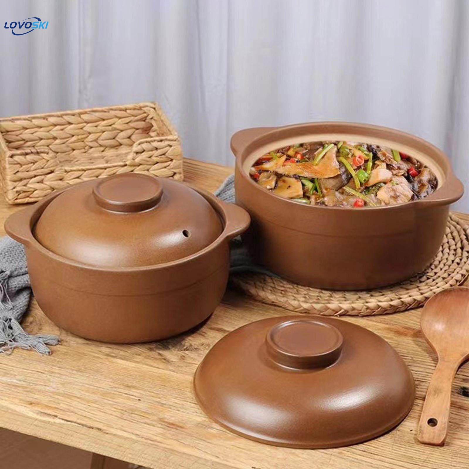 Clay Pot with Lid Binaural Handle Cooking on Stoves Top Earthen Cooking Pot