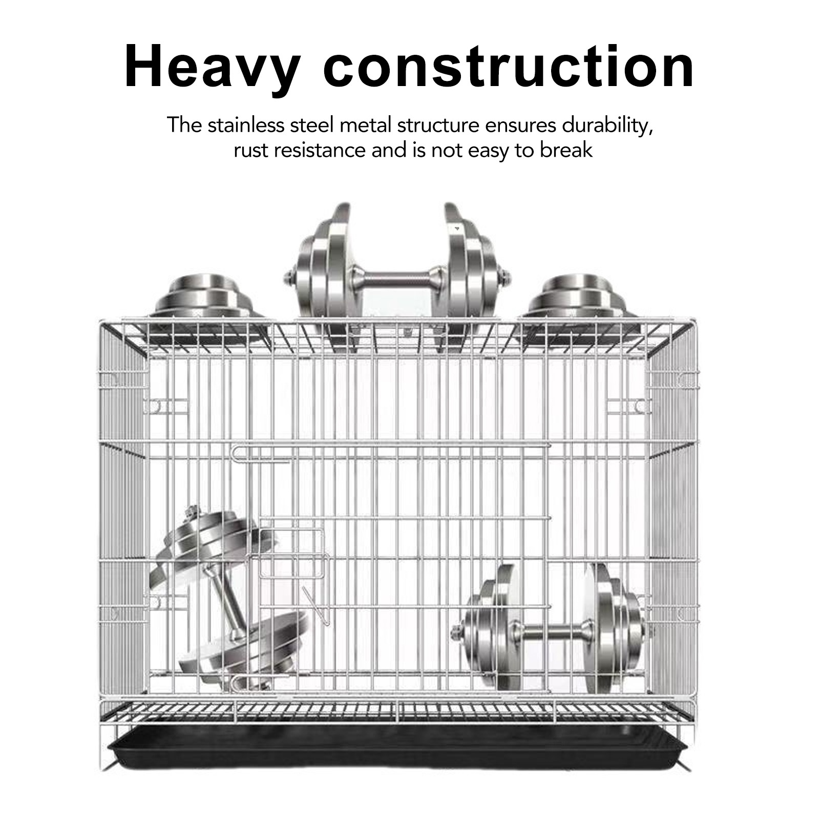 Stainless Steel Dog Crate, Unbreakable Multipurpose Spacious Pet Cage Heavy Duty Portable Folding Easy To Assemble with Tray for Outdoor Trips