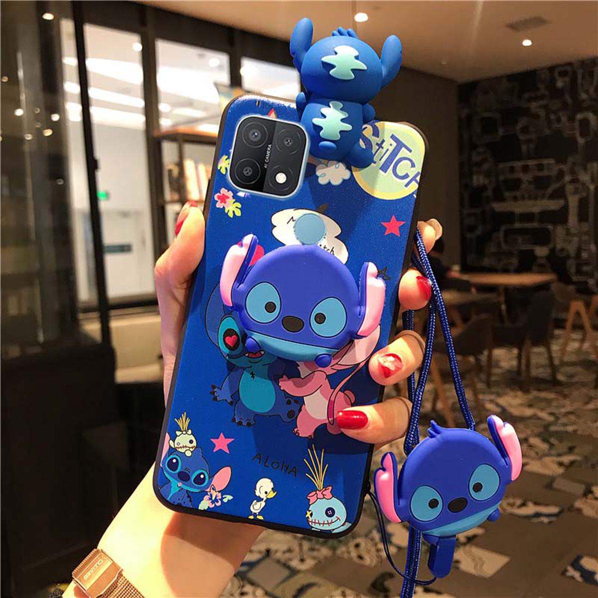 Cartoon Cute Stitch Phone Case For OPPO A15 A15s A54 A16 A94 Reno 5F A93 Reno4 F Reno4 Lite A91 Reno 3 A52 A92 A9  A5  A7 A5s A12 A3s A12e A37 Silicone TPU Back Cover Case with Lanyard Holder Stand