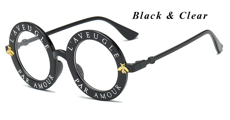 【happy one】Black ClearL'aveugle Par Amour Round Women Distinctive Fashion Unique Brand Designer Retro Sun glasses uv400. 