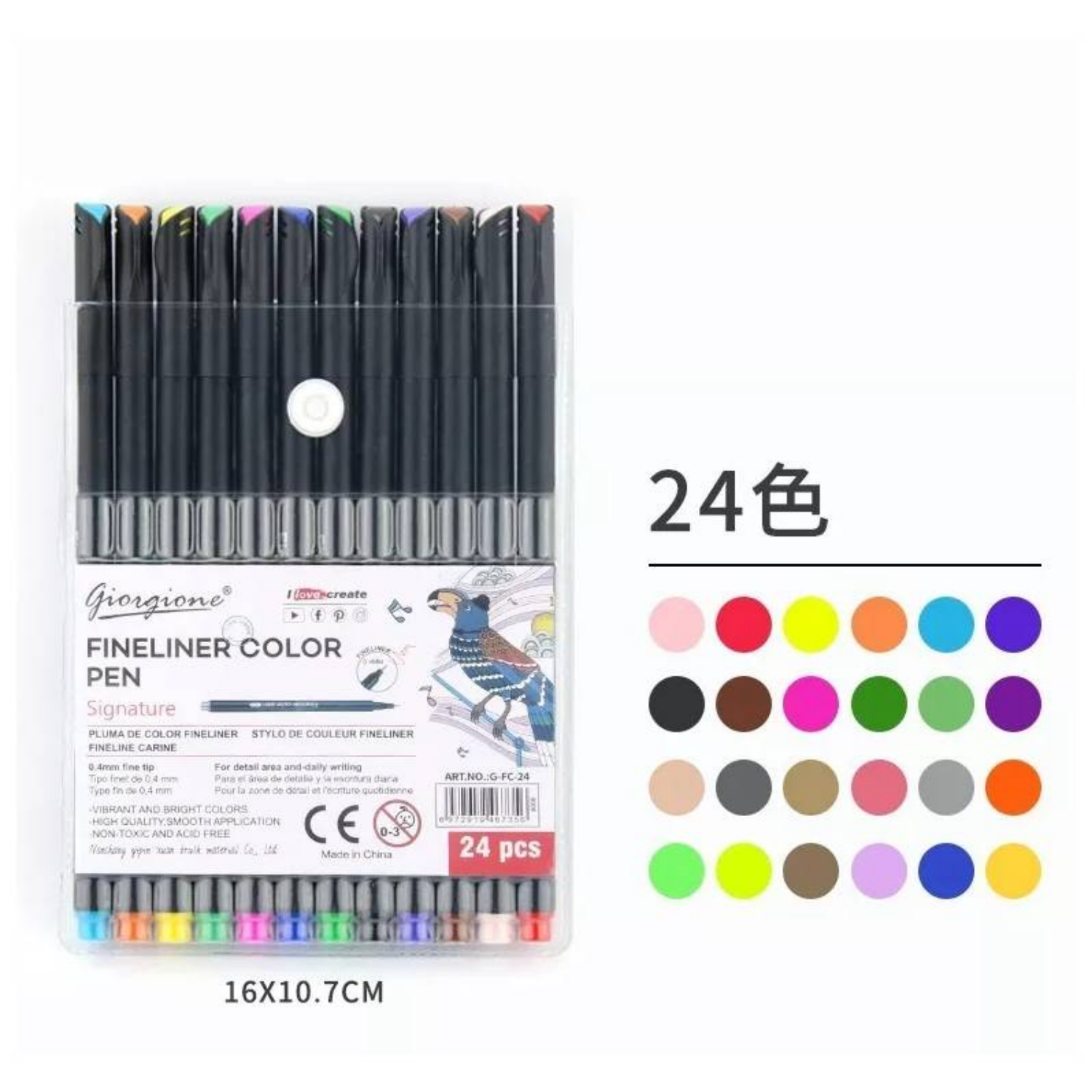 Giorgione Fineliner Pen Set 0.4mm Tip 24 Colors