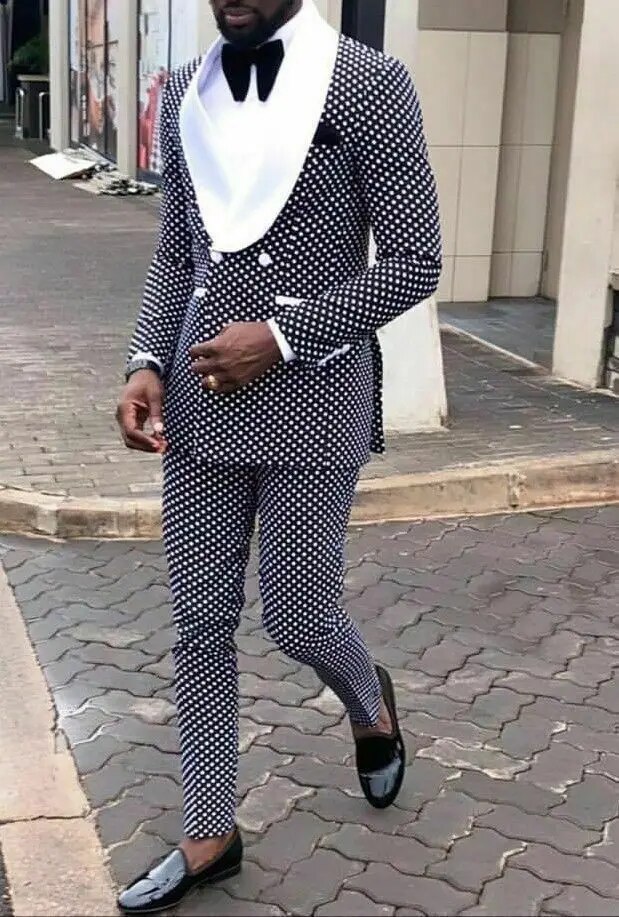 Formal Men's Suit Groom Shawl Lapel Polka Dots Tuxedos Wedding Slim Fit Suit Business Work Wear 2pcs Blazer and Pants. 