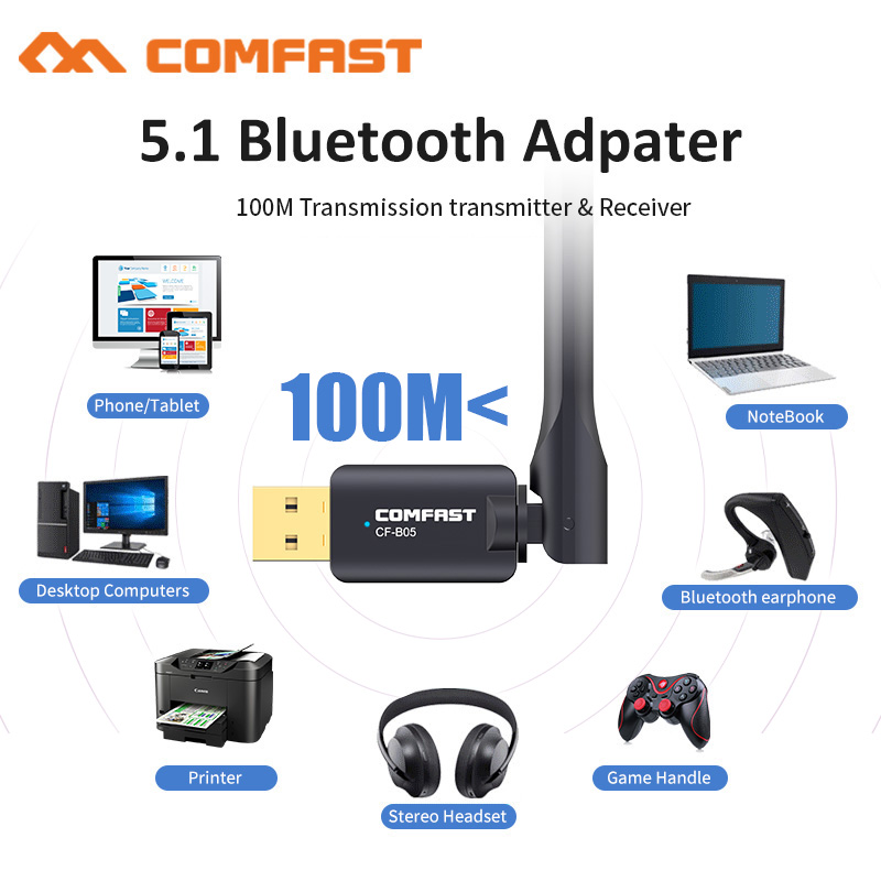 Comfast 100M Long Range USB Bluetooth 5.1 Adapter High Gain for PC Desktop Laptop Bluetooth Dongle Wireless Receiver Transfer. 