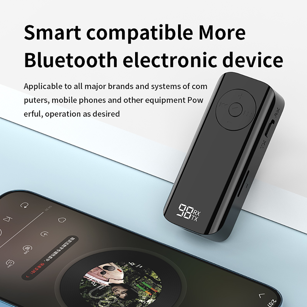 LED Display 2 in 1 Bluetooth Wireless Adapter BT 5.3 Receiver Transmitter RX TX With TF Card Stereo 3.5mm AUX Audio Player. 