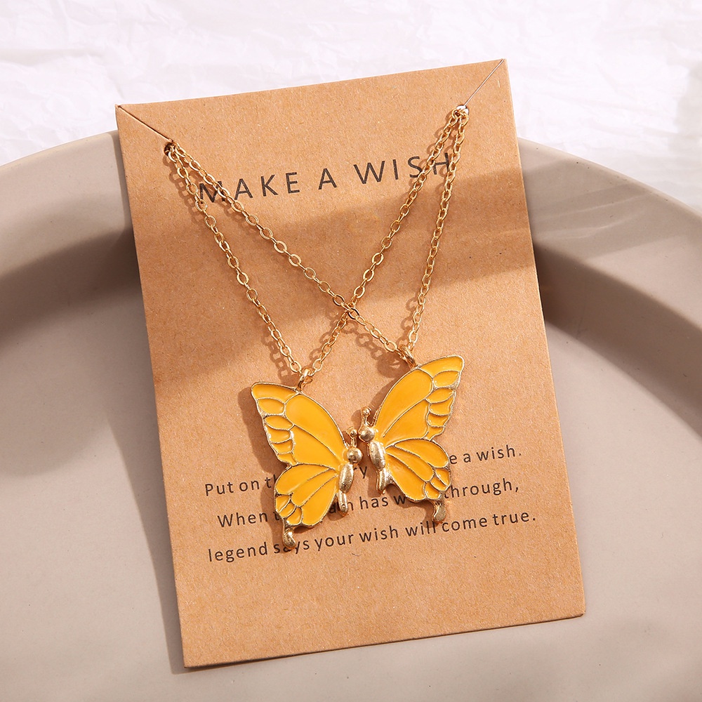 2Pcs/Set Best Friend Butterfly Pendant Necklace Enamel Boho Accessories