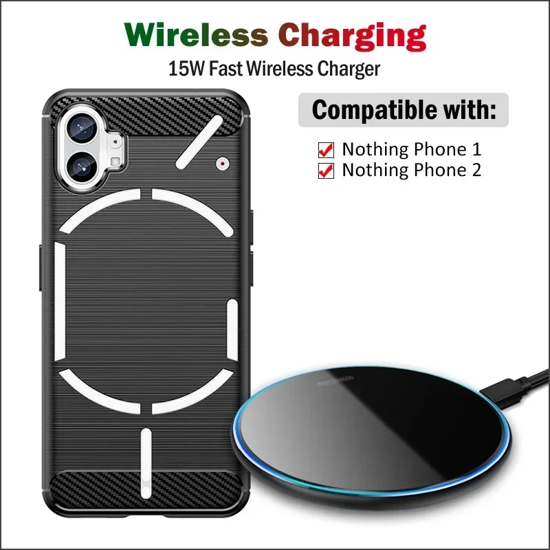 15W Fast Wireless Charger for Nothing Phone 2 1 Wireless Charging Pad Breathing Light Indicator with Cable Gift Case