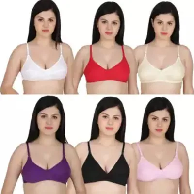 6 Pieces Combo Set Of Ultra Comfortable Breathable Smart Non Padded Fancy  Full Cup Air Bra Set Bra - Multi Color - Bra - Bra - Bra For Girls - ব্রা